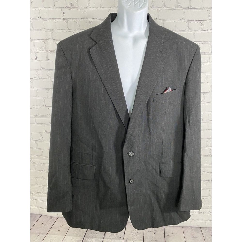 Barrington Black Striped Polyester/ Wool 2 Button Blazer Jacket 48L Long